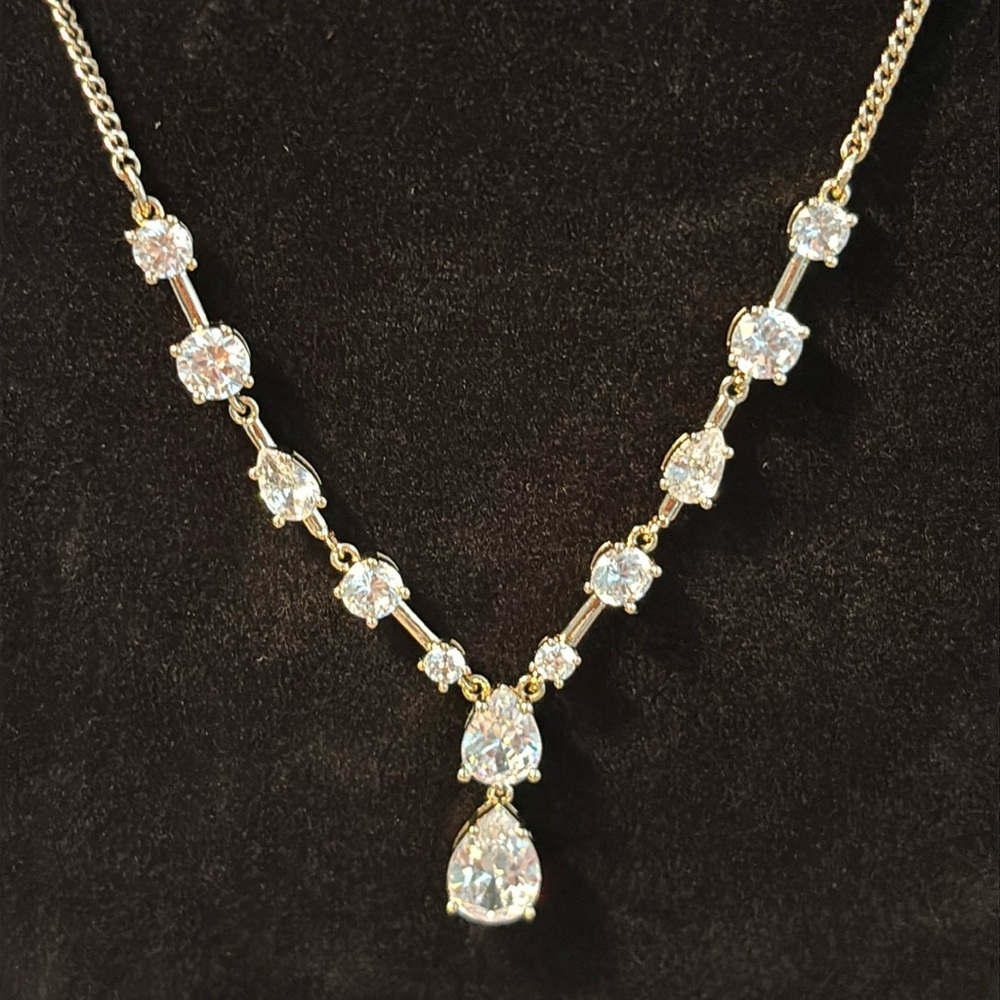 GIVENCHY Gold Tone Mixed CZ Lariat Necklace
